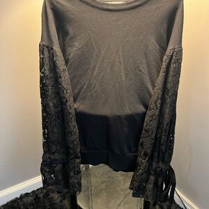 Elegant Black Lace Sleeve Women's Top XS
